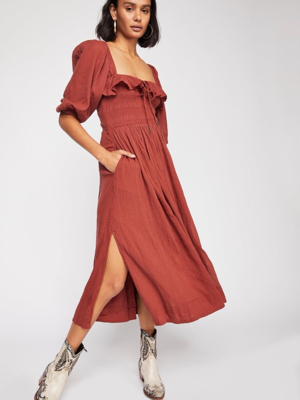 Free People Oasis Midi Dress In Auburn Size XS